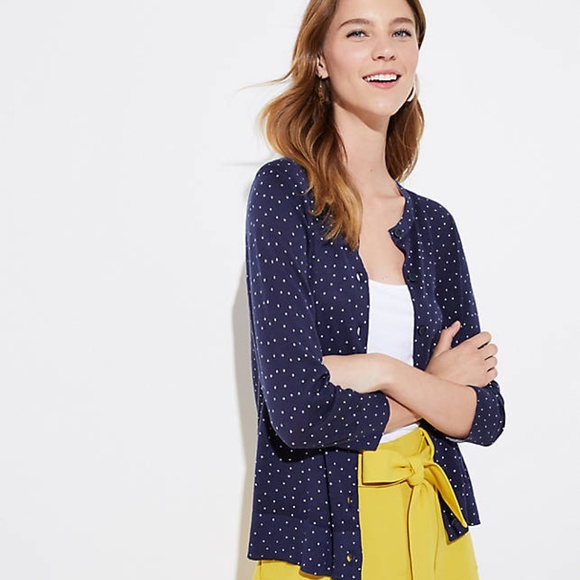 LOFT New Dotted 3/4 Sleeve Signature Cardigan - Picture 1 of 3